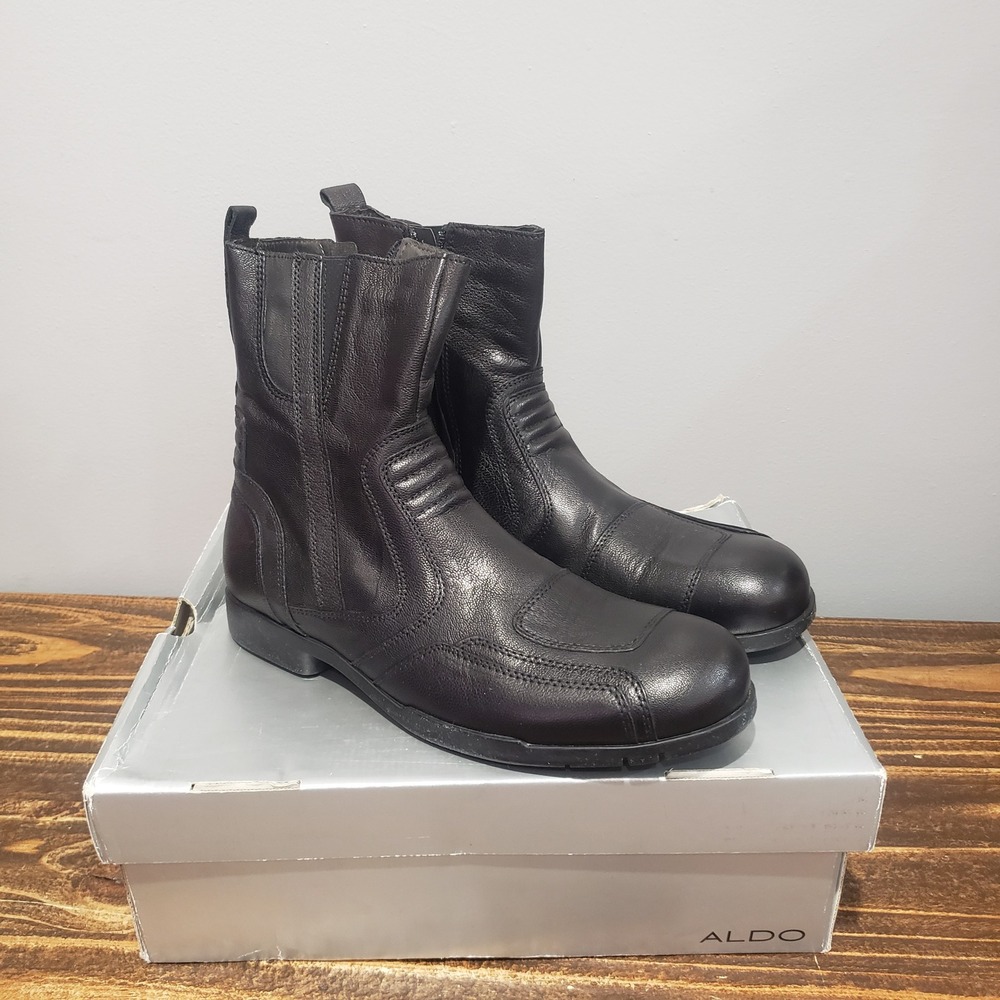 Aldo Boots Mens 42 Moto Side Zip Black New Leather Skywalk Sole